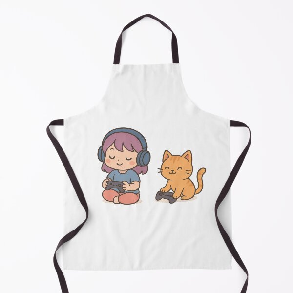 Item preview, Kawaii Gamer Girl and Her Cat Playing Together | Cute Chibi Gaming Illustration designed and sold by FriendlyKitty.