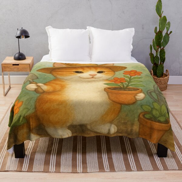 Item preview, Cute Ginger Cat with Hat and Garden Tools designed and sold by SassyArtistry.