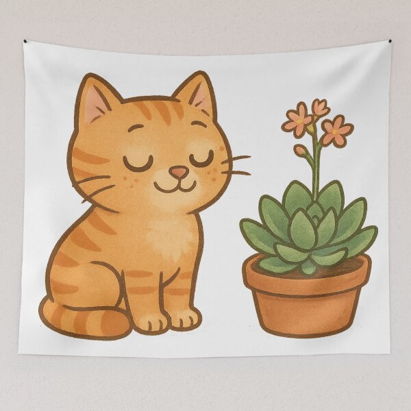 Item preview, Cute Orange Cat Sitting Next to Succulent Plant designed and sold by SassyArtistry.