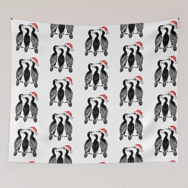 Item preview, Cormorant Family Silhouette with Santa Hats – Minimalist Festive Bird Art designed and sold by JollyCritters.