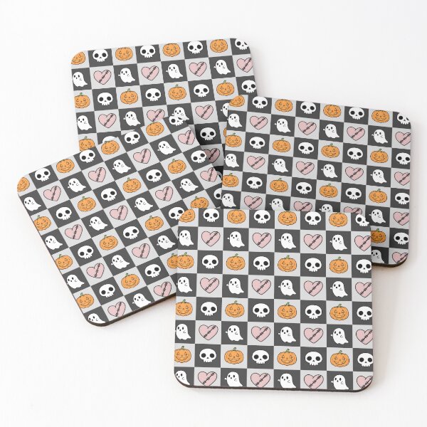 Item preview, Halloween Creepy Kawaii Black White Checkerboard Seamless Pattern designed and sold by MimeNocturne.