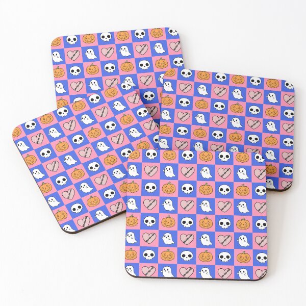 Item preview, Halloween Creepy Kawaii Pink Blue Checkerboard Seamless Pattern designed and sold by MimeNocturne.