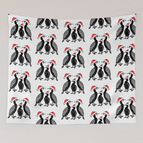 Item preview, Cormorant Family Silhouette with Santa Hats – Festive Bird Art designed and sold by JollyCritters.