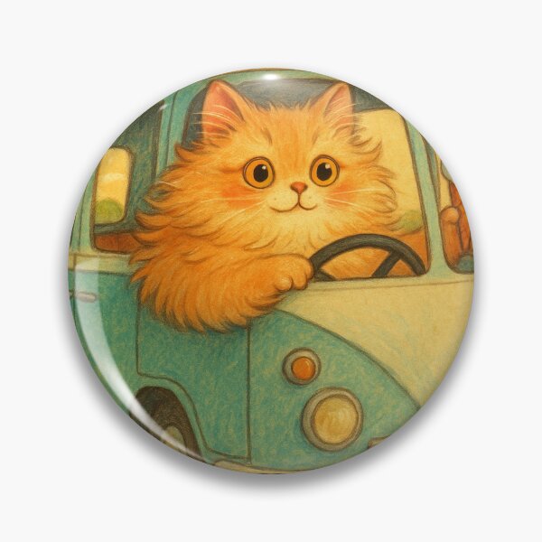 Item preview, Fluffy Orange Cat Driving Retro Van designed and sold by SassyArtistry.
