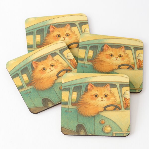 Item preview, Fluffy Orange Cat Driving Retro Van designed and sold by SassyArtistry.