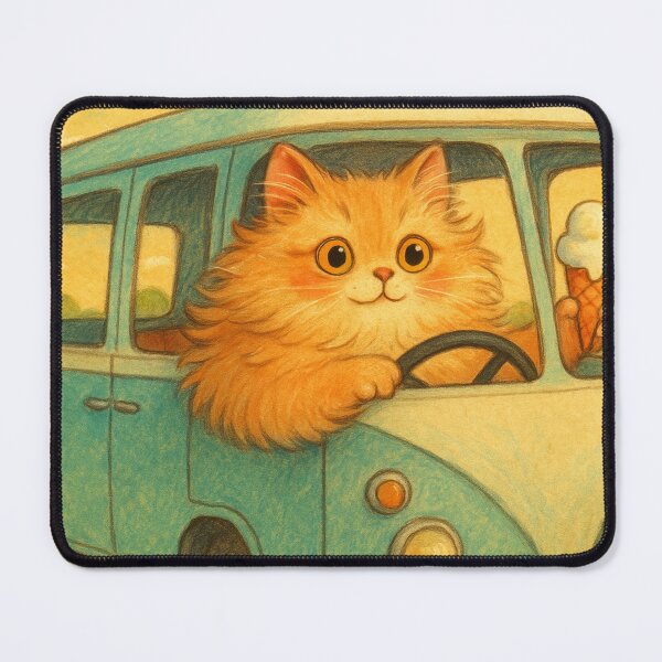 Item preview, Fluffy Orange Cat Driving Retro Van designed and sold by SassyArtistry.
