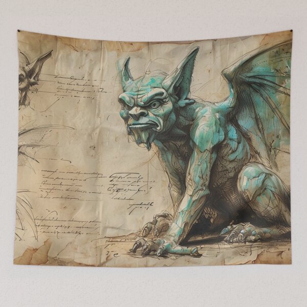 Item preview, Vintage Gargoyle Study – Medieval Stone Creature Illustration designed and sold by Antik by Schulz.
