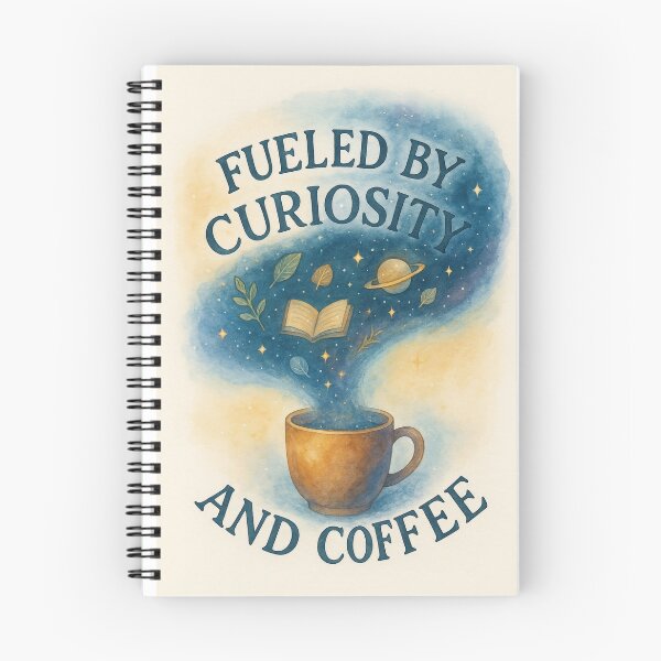 Item preview, Fueled by Curiosity and Coffee — Cosmic Watercolor Inspiration designed and sold by MforMontessori.