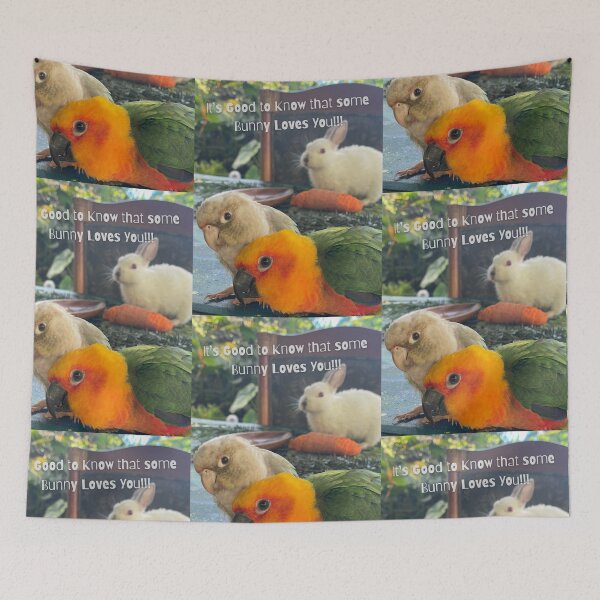Item preview, Some Bunny Loves You!!! – Parrots and Bunny Friendship Art designed and sold by TrisaThyme.