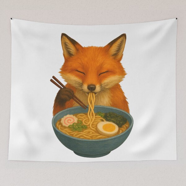 Item preview, Fox Eating Ramen Soup designed and sold by thehaywirehoney.