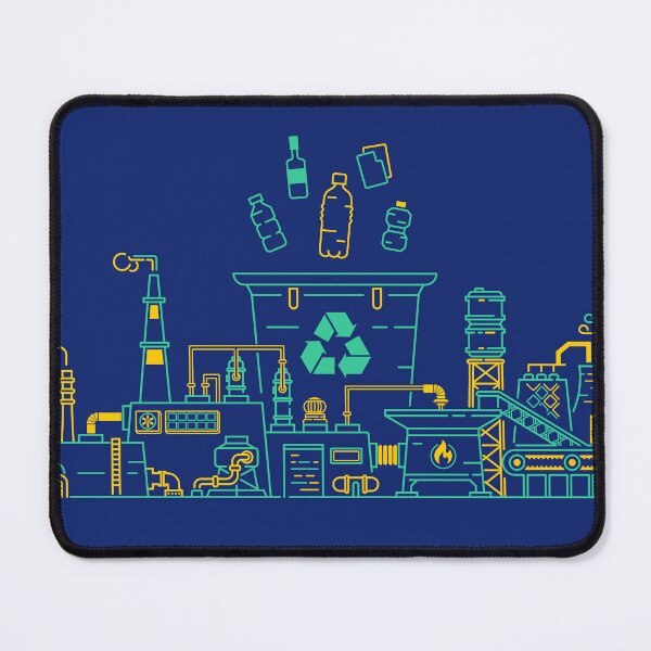 Item preview, concept of zero waste or sustainable business, lined graphic of plastic bottles and garbage bin combined with recycle factory designed and sold by NiamLab.