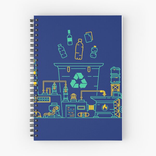 Item preview, concept of zero waste or sustainable business, lined graphic of plastic bottles and garbage bin combined with recycle factory designed and sold by NiamLab.