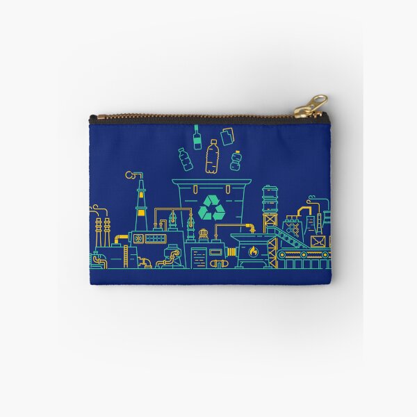 Item preview, concept of zero waste or sustainable business, lined graphic of plastic bottles and garbage bin combined with recycle factory designed and sold by NiamLab.