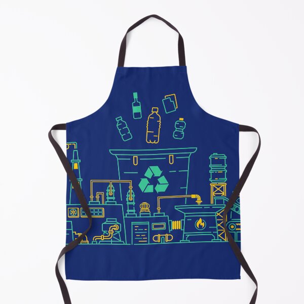 Item preview, concept of zero waste or sustainable business, lined graphic of plastic bottles and garbage bin combined with recycle factory designed and sold by NiamLab.