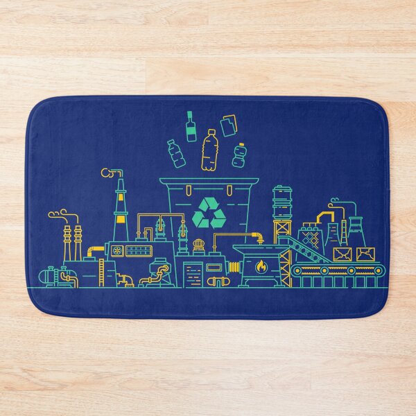 Item preview, concept of zero waste or sustainable business, lined graphic of plastic bottles and garbage bin combined with recycle factory designed and sold by NiamLab.