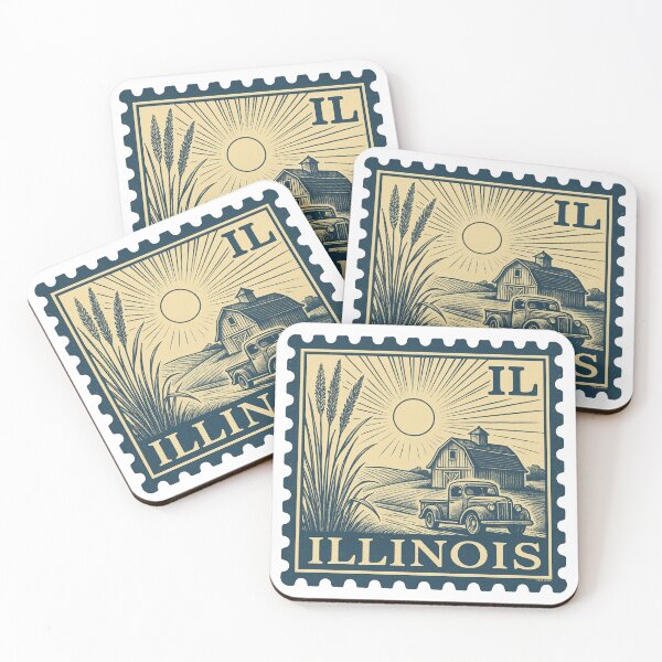 Item preview, Illinois Vintage Stamp – Classic Pickup Truck & Prairie Barn Retro Design designed and sold by Automotive Art by Greg.