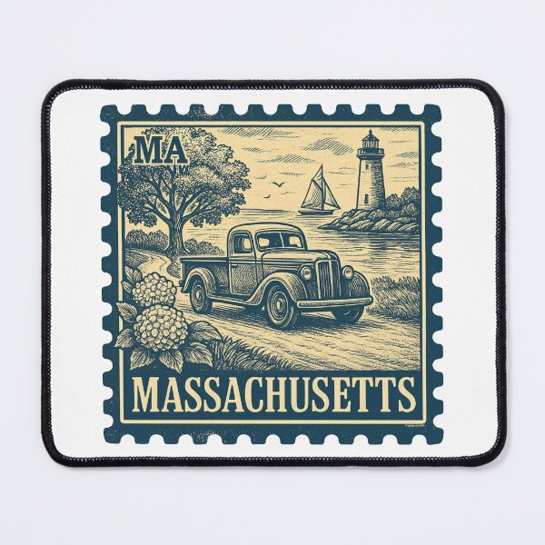 Item preview, Massachusetts Classic Truck Stamp – Vintage Lighthouse Coastal Art designed and sold by Automotive Art by Greg.