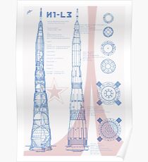 N1-L3 ROCKET PLÄNE Russische Rakete Blaupause sowjetischen Mond Rakete UdSSR Poster