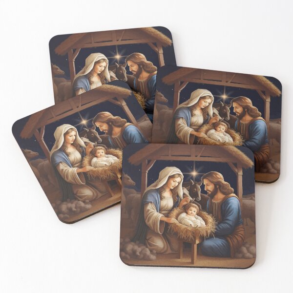Item preview, Nativity Scene with Mary, Joseph and Baby Jesus in Manger designed and sold by Vicky Brago-Mitchell®.