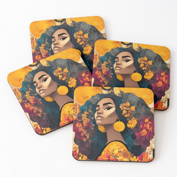 Item preview, Golden Aura: Solar Bloom – Afrocentric Floral Portrait designed and sold by Glow & Flow by VLS Design Studio.
