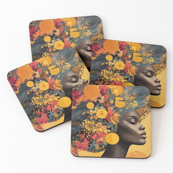Item preview, Golden Aura: Radiant Stillness – Afrocentric Floral Portrait designed and sold by Glow & Flow by VLS Design Studio.