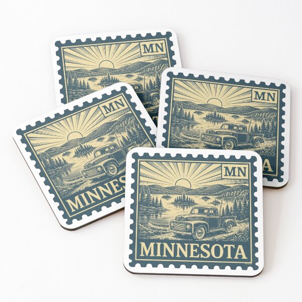 Item preview, Vintage Minnesota Stamp Design, Classic Truck & Lake Adventure designed and sold by Automotive Art by Greg.