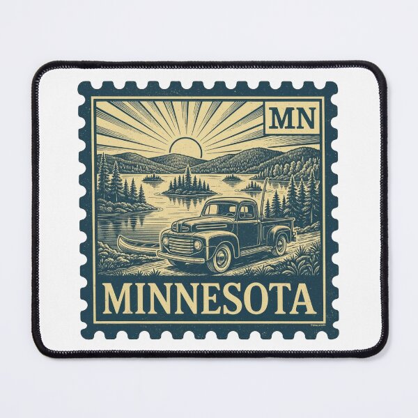 Item preview, Vintage Minnesota Stamp Design, Classic Truck & Lake Adventure designed and sold by Automotive Art by Greg.