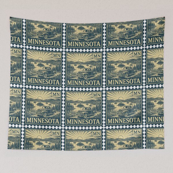 Item preview, Vintage Minnesota Stamp Design, Classic Truck & Lake Adventure designed and sold by Automotive Art by Greg.