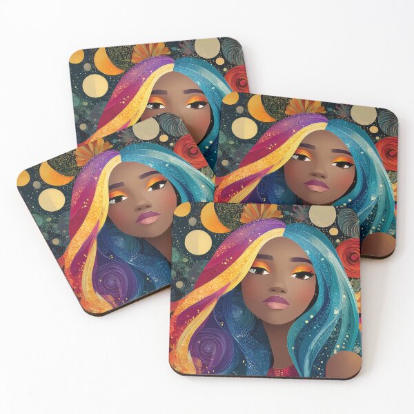 Item preview, Ethereal Energy: Lunar Bloom – Abstract Afrocentric Portrait designed and sold by Glow & Flow by VLS Design Studio.