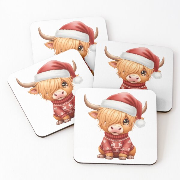 Item preview, Cute Christmas Highland Cow in Ugly Sweater and Santa Hat  designed and sold by debbiedoodarday.