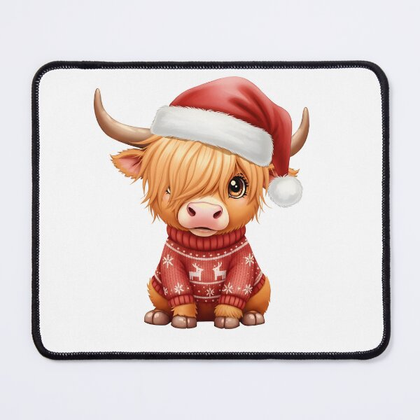 Item preview, Cute Christmas Highland Cow in Ugly Sweater and Santa Hat designed and sold by debbiedoodarday.