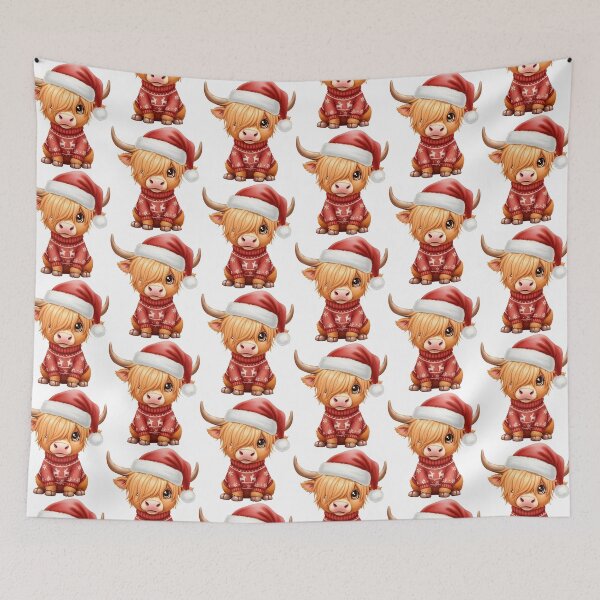 Item preview, Cute Christmas Highland Cow in Ugly Sweater and Santa Hat  designed and sold by debbiedoodarday.