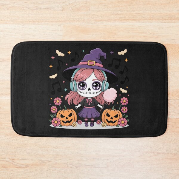 Item preview, Chibi Witch Girl with Skull Makeup and Cotton Candy | Cute Pastel Halloween Art designed and sold by ColorSplash123.