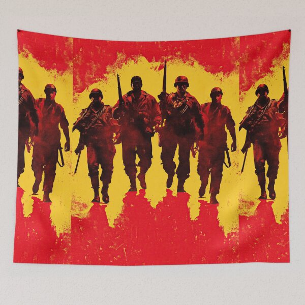 Item preview, Four historical soldiers are marching together on yellow background. designed and sold by Piotrek0001.