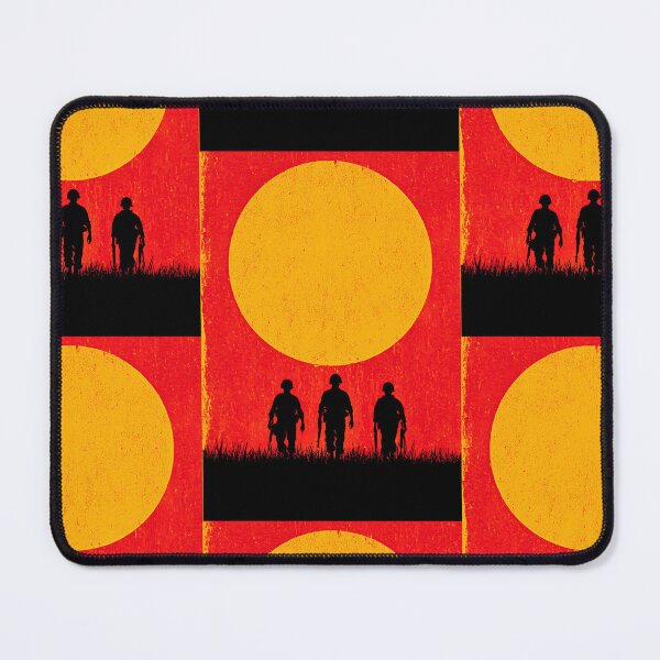 Item preview, Three soldier silhouettes against a big setting red sun. designed and sold by Piotrek0001.