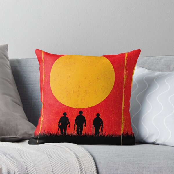 Item preview, Three soldier silhouettes against a big setting red sun. designed and sold by Piotrek0001.