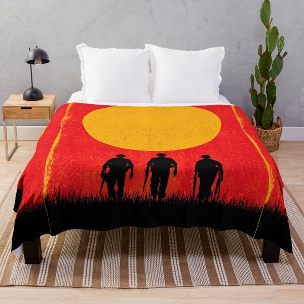 Item preview, Three soldier silhouettes against a big setting red sun. designed and sold by Piotrek0001.