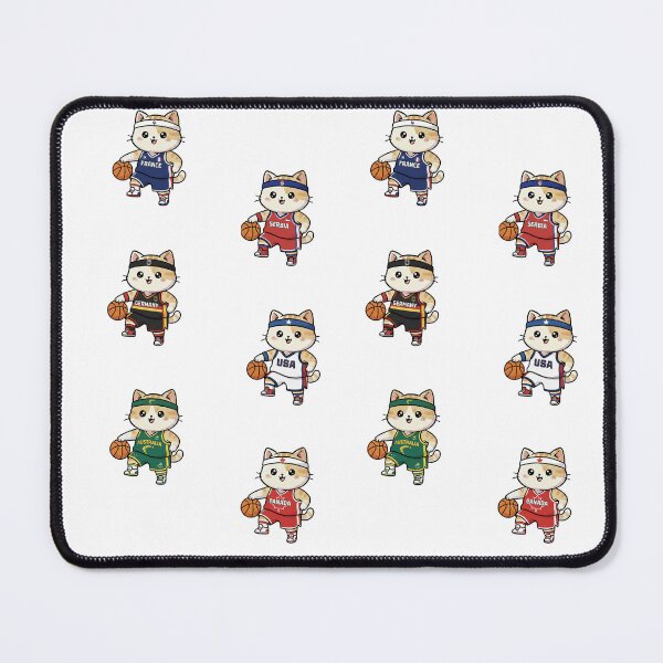 Item preview, Kawaii Basket: Pack of 6 Basketball Kittens from National Teams | Cute Basketball Cat Design for Basketball Fans and Lovers designed and sold by DibuHumor.