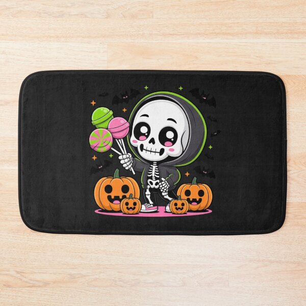 Item preview, Cute Chibi Skeleton in Hoodie with Candy Lollipops | Kawaii Halloween Pumpkin & Bat Art designed and sold by ColorSplash123.