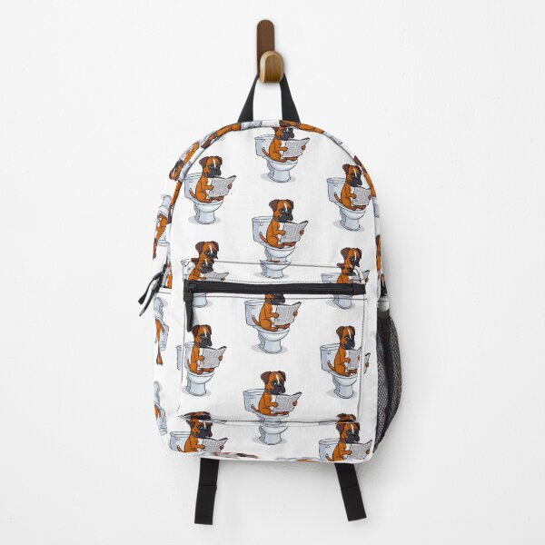 Item preview, Funny Boxer Dog on the Toilet Reading Newspaper Cartoon | Hilarious Bathroom Humor Design designed and sold by Fredster1966.