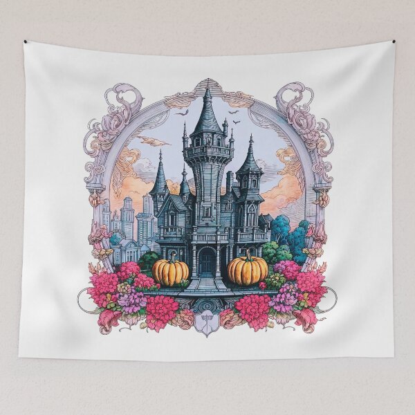 Item preview, Haunted Victorian Mansion & Jack-o’-Lanterns Halloween Art Print designed and sold by LanaGustavsson.