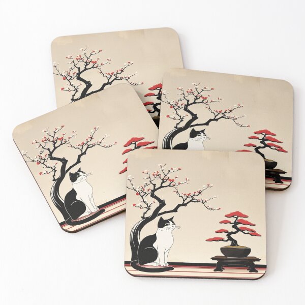 Item preview, Cat and Red Bonsai Pine – Surreal Japanese Art designed and sold by LEO'S CREATURE　れおずくりーちゃー.
