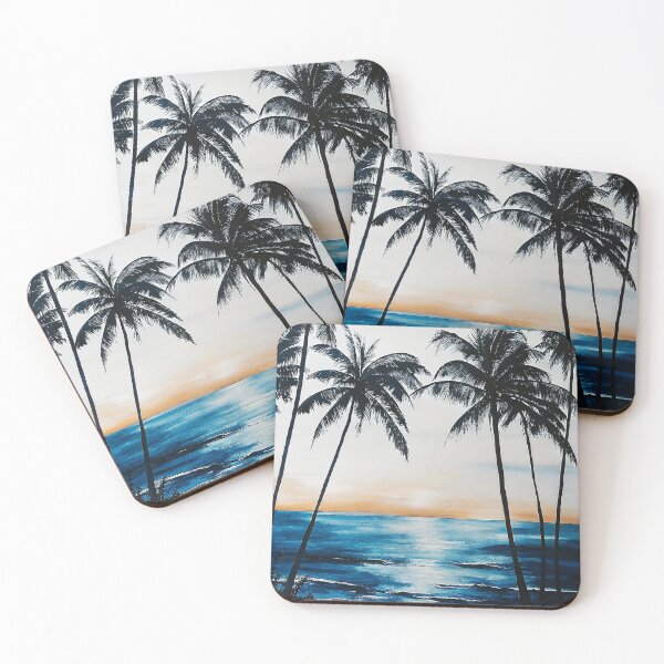 Item preview, "Seychelles Tropical Sunset Beach Painting – Serene Palm Trees and Ocean Waves Art Print" designed and sold by Joesy.