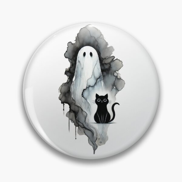 Item preview, Cute Ghost and Black Cat Watercolor Halloween Art designed and sold by asudesign.
