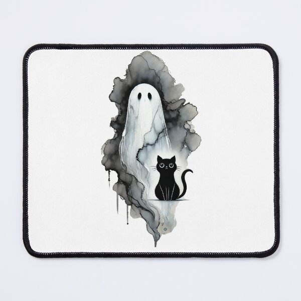 Item preview, Cute Ghost and Black Cat Watercolor Halloween Art designed and sold by asudesign.