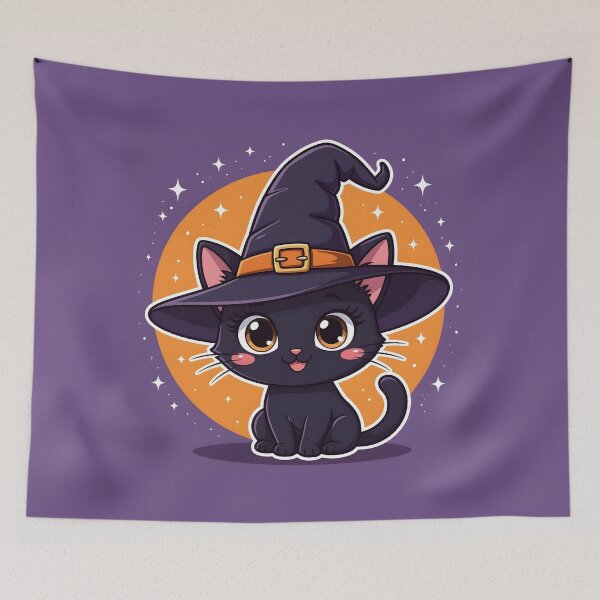 Item preview, Magical Black Cat in Witch Hat – Creepy Cute Halloween Artwork designed and sold by Lu7u.