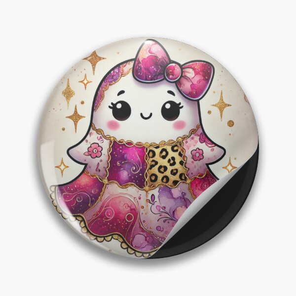 Item preview, Cute Kawaii Ghost Sticker in Sparkly Pink and Purple Dress with Bow designed and sold by asudesign.