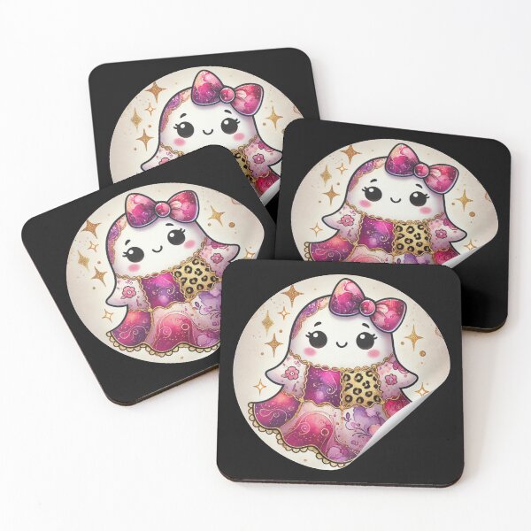 Item preview, Cute Kawaii Ghost Sticker in Sparkly Pink and Purple Dress with Bow designed and sold by asudesign.