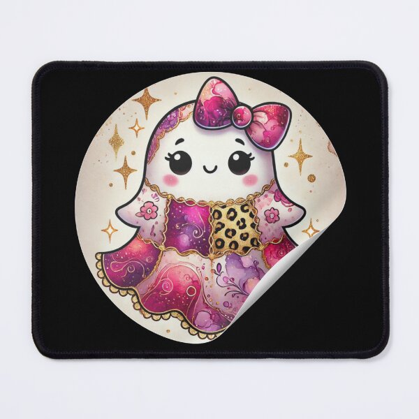 Item preview, Cute Kawaii Ghost Sticker in Sparkly Pink and Purple Dress with Bow designed and sold by asudesign.
