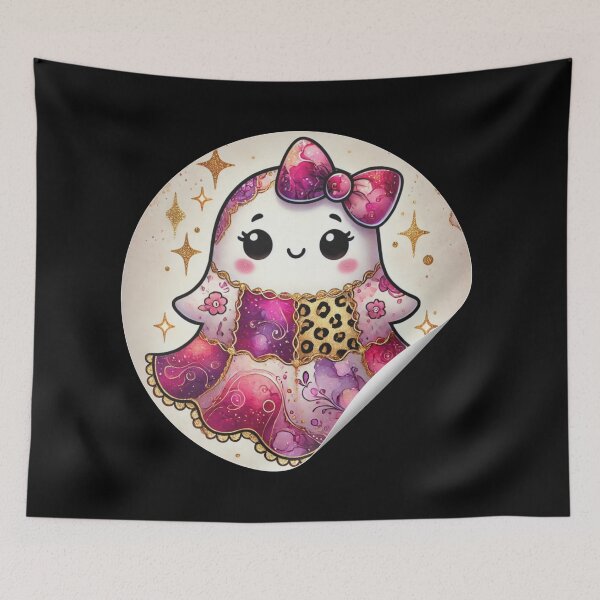 Item preview, Cute Kawaii Ghost Sticker in Sparkly Pink and Purple Dress with Bow designed and sold by asudesign.